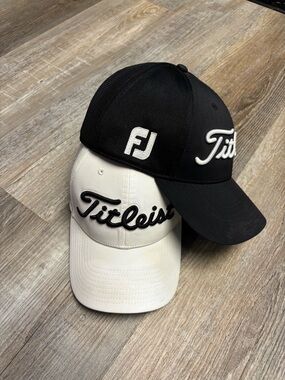 Set of 2 Titleist FootJoy White and Black Tour Performance Mesh Golf Caps